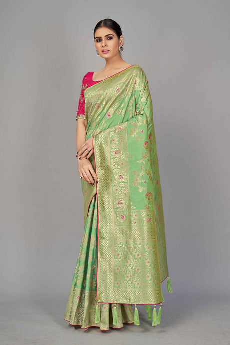 Light Green Banarasi Silk Zari Woven Saree