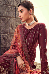 Buy Maroon Dola Silk Embroidered Dress Material Online - Front