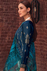 Buy Navy Blue Dola Silk Embroidered Dress Material Online - Front