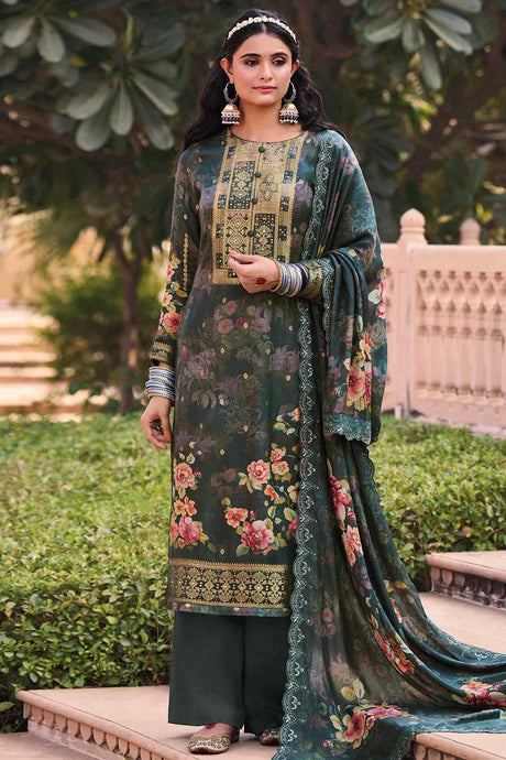 Buy Green Pure Muslin Digital Printed Kurta Suit Set Online