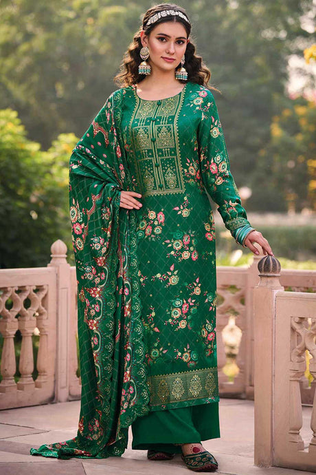 Buy Green Pure Muslin Digital Printed Kurta Suit Set Online