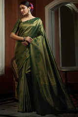 Dark Green Art Silk Woven Saree