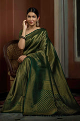 Dark Green Art Silk Woven Saree