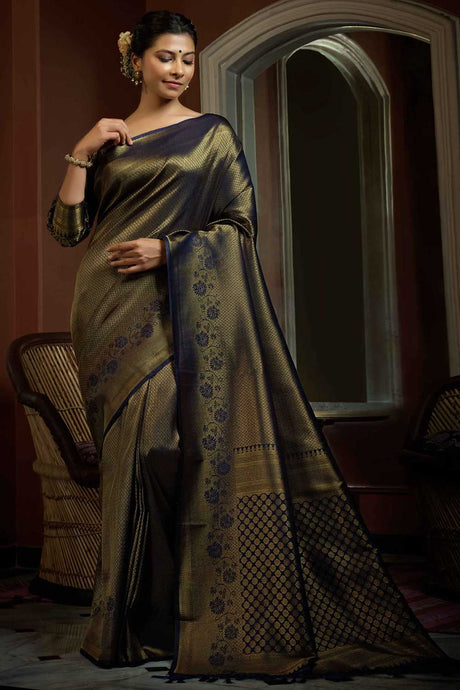 Navy Blue Art Silk Woven Saree