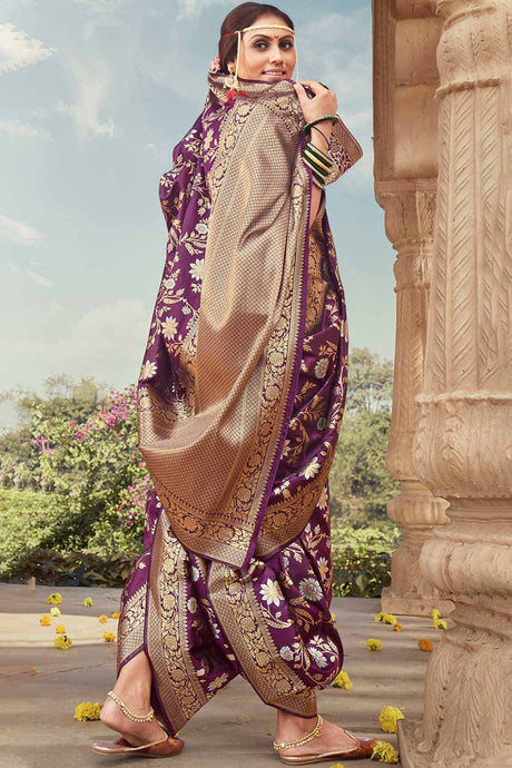 Buy Banarasi Art Silk Woven Saree in Purple - Back
