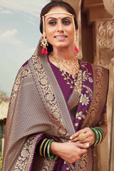 Buy Banarasi Art Silk Woven Saree in Purple - Front