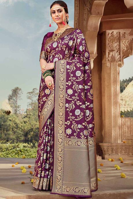 Buy Banarasi Art Silk Woven Saree in Purple Online