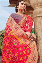 Buy Banarasi Art Silk Woven Saree in Rani Pink - Back