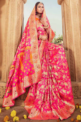 Buy Banarasi Art Silk Woven Saree in Pink Online