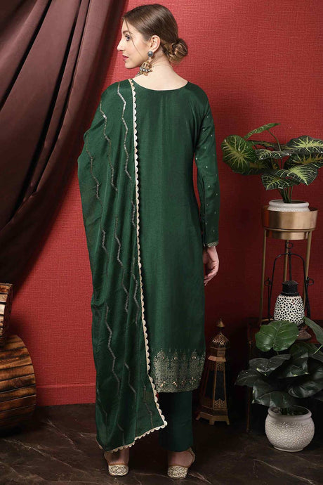 Green Dola Silk Embroidered Straight Kurta Suit Set