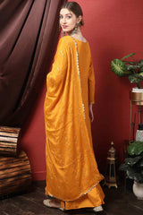 Mustard Dola Silk Embroidered Palazzo Suit Set