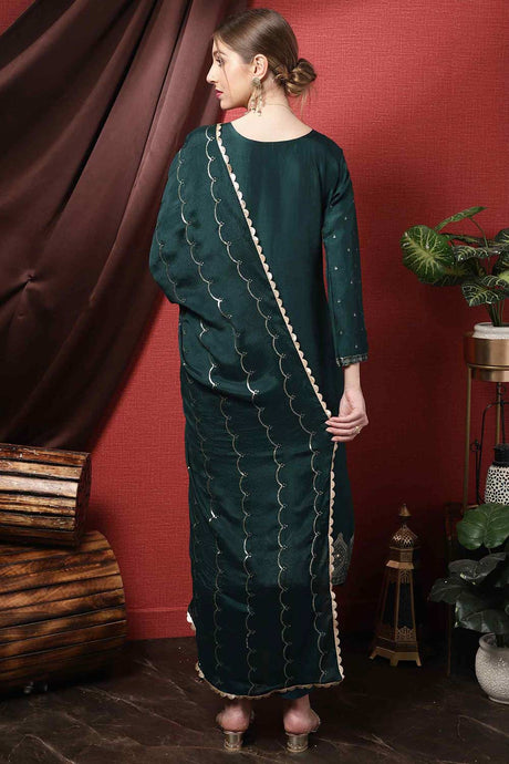 Teal Dola Silk Embroidered Straight Kurta Suit Set