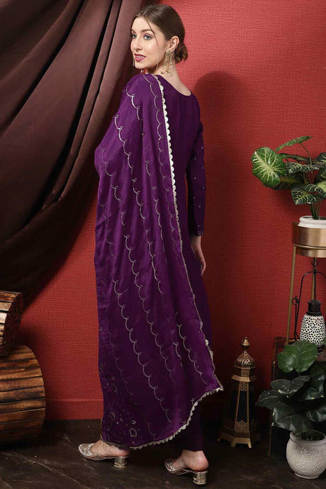 Purple Dola Silk Embroidered Straight Kurta Suit Set