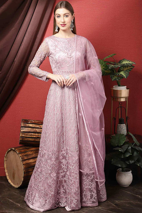 Buy Pink Net Embroidered Gown Style Online - KARMAPLACE