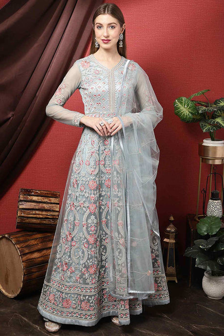 Buy Sky Blue Net Embroidered Gown Style Online - KARMAPLACE