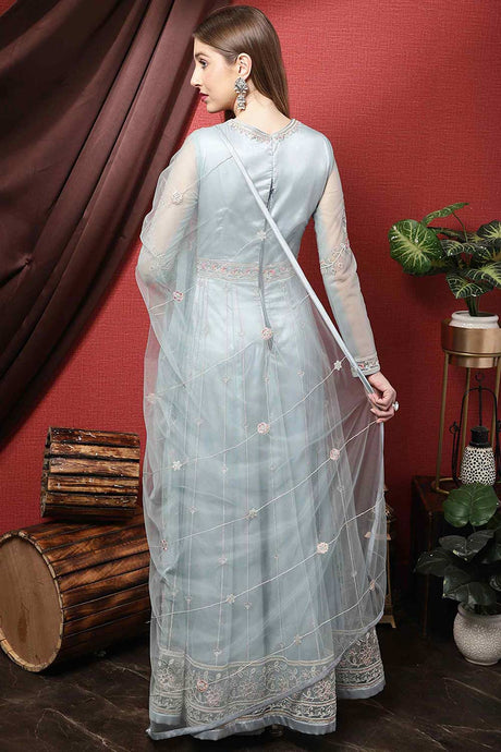 Sky Blue Net Embroidered Anarkali Suit Set