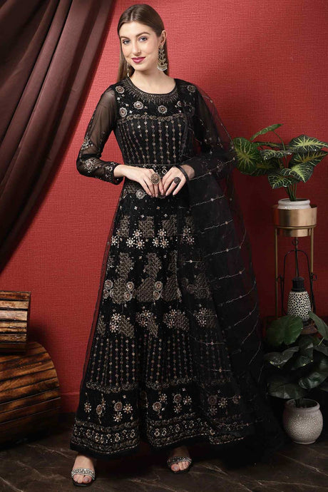 Buy Black Net Embroidered Gown Style Online - KARMAPLACE