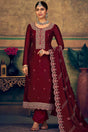 Buy Maroon Pure Silk Embroidered Dress Material Online - KARMAPLACE