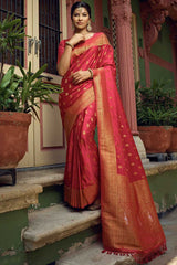 Red Satin Silk Woven Saree