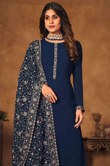 Navy Blue Georgette Embroidered Palazzo Suit Set