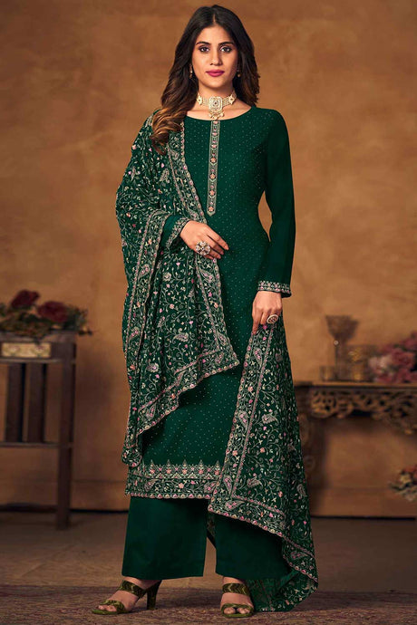 Buy Green Georgette Embroidered Dress Material Online - KARMAPLACE