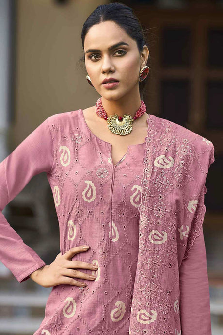 Buy Pink Cotton Embroidered  Salwar Suit Online - Back