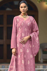 Buy Pink Cotton Embroidered  Salwar Suit Online - Side