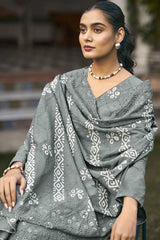 Buy Grey Cotton Embroidered  Salwar Suit Online - Back