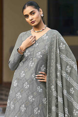 Buy Grey Cotton Embroidered  Salwar Suit Online - Side