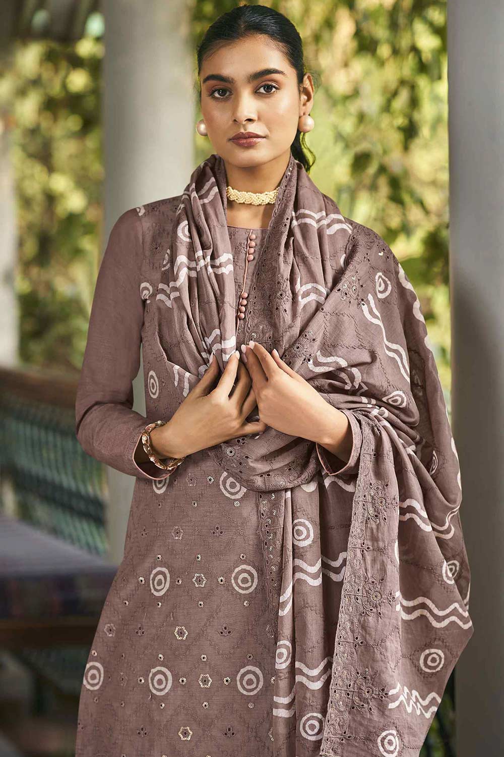 Buy Brown Cotton Embroidered  Salwar Suit Online - Back