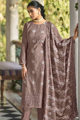 Buy Brown Cotton Embroidered  Salwar Suit Online - Front