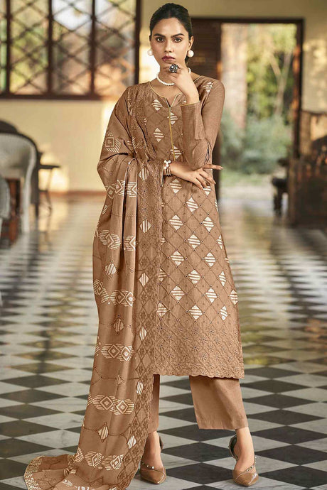 Buy Rust Cotton Embroidered  Salwar Suit Online