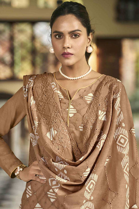 Buy Rust Cotton Embroidered  Salwar Suit Online - Back