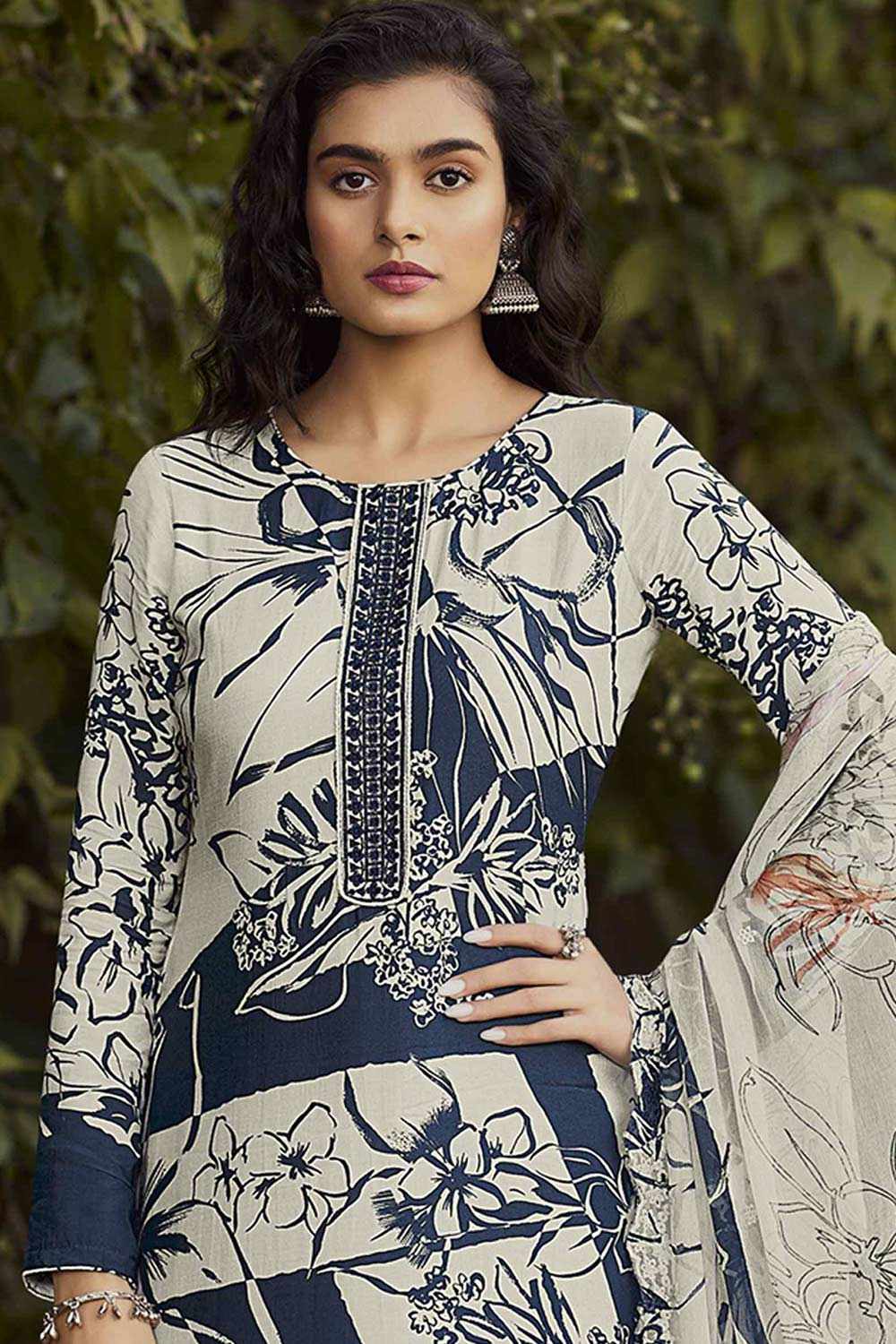 Buy Multi Muslin Digital Printed  Salwar Suit Online - Front