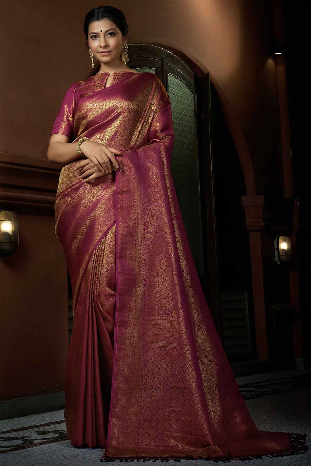 Pink Art Silk Woven Saree