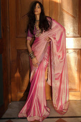 Buy Pink Art Silk Zari And Lace Work Saree Online