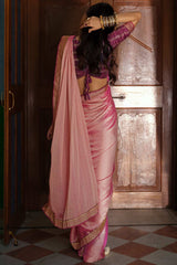 Buy Pink Art Silk Zari And Lace Work Saree Online - Front