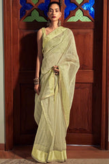 Buy Yellow Organza Zari And Lace Work Saree Online