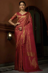 Red Art Silk Woven Saree