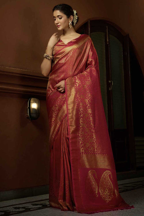 Red Art Silk Woven Saree