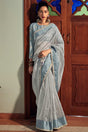 Buy Grey Organza Zari And Lace Work Saree Online