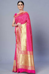 Buy Banarasi Art Silk Woven Saree in Rani Pink - Back