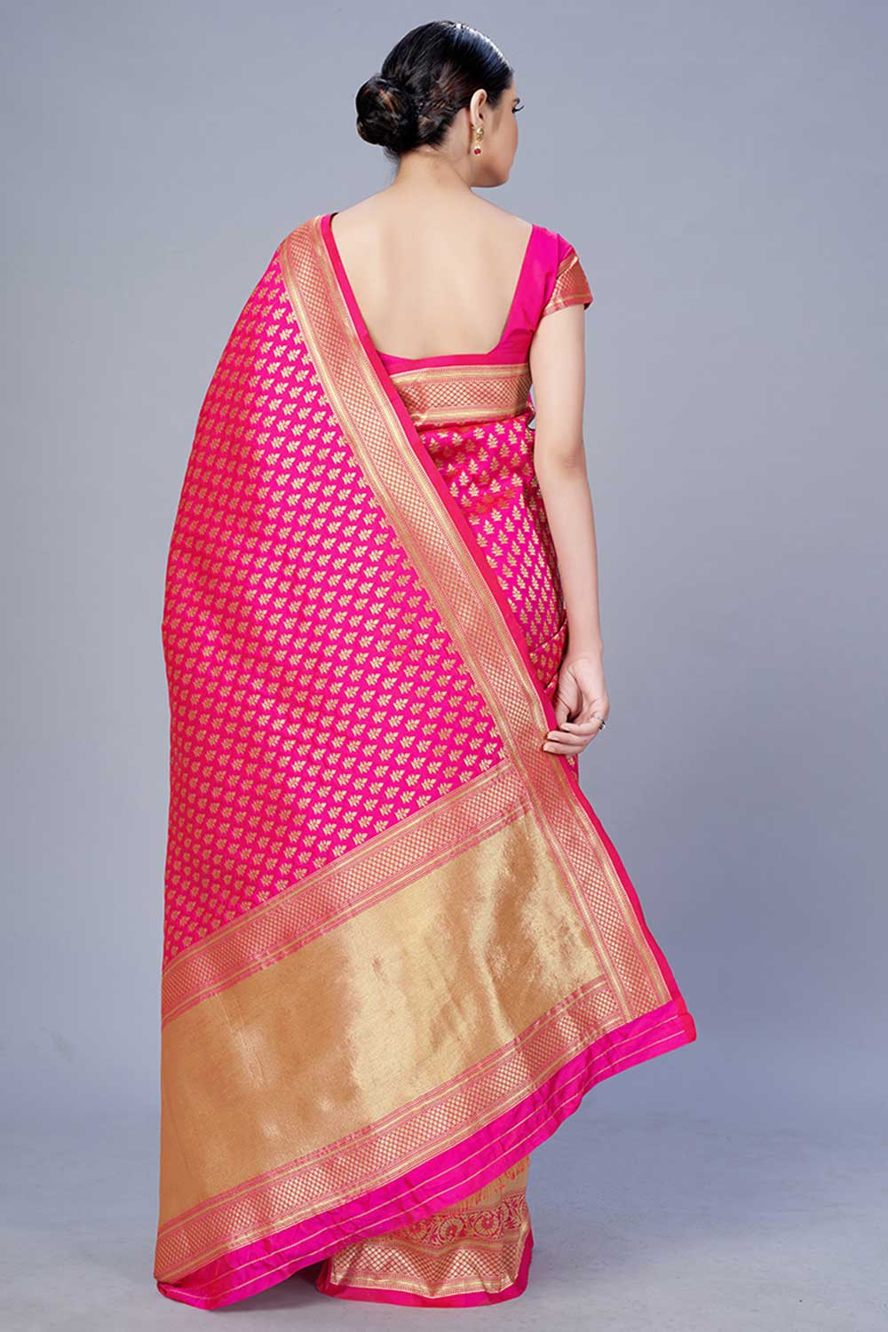 Buy Banarasi Art Silk Woven Saree in Rani Pink - Front