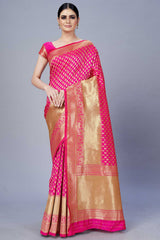 Buy Banarasi Art Silk Woven Saree in Rani Pink Online