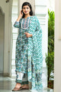 Buy Pure Cotton Batik Printed Ready to Wear Suit Set in Green Online