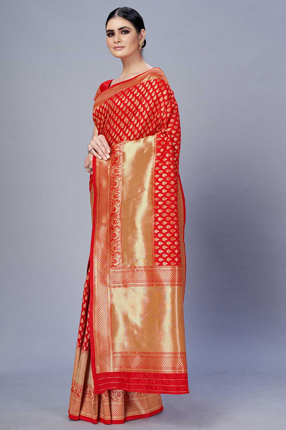 Buy Banarasi Art Silk Woven Saree in Red - Back