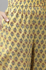 Buy Pure Cotton Floral Printed Ready to Wear Suit Set in Yellow Online - Zoom In