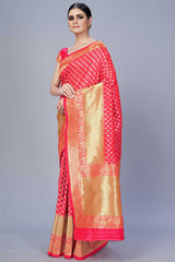 Buy Banarasi Art Silk Woven Saree in Pink - Back