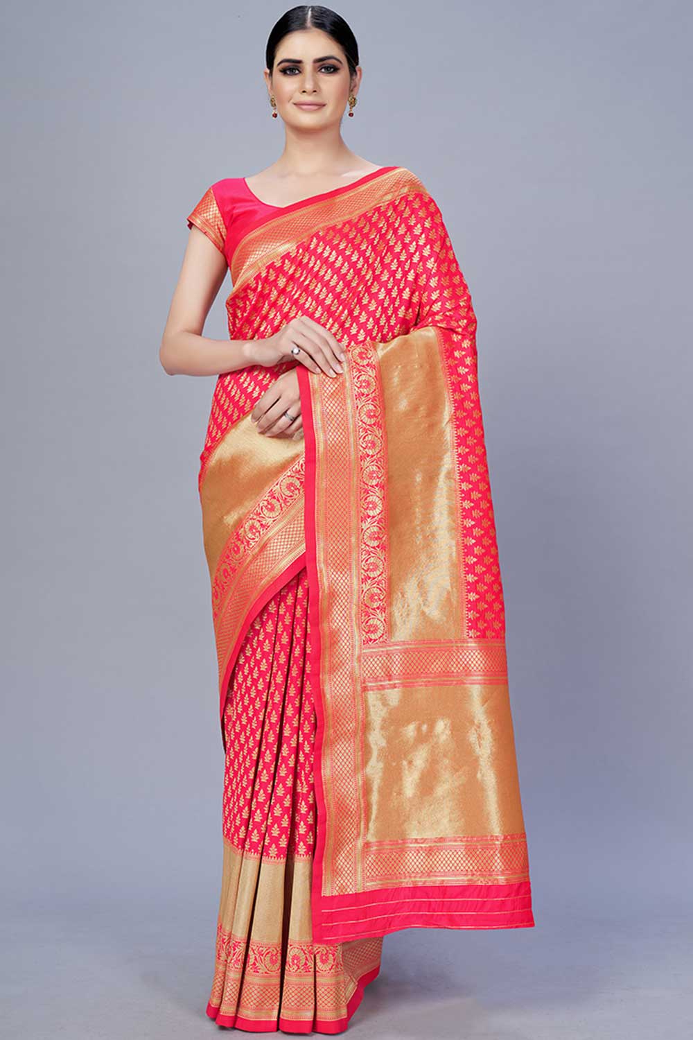 Buy Banarasi Art Silk Woven Saree in Pink Online