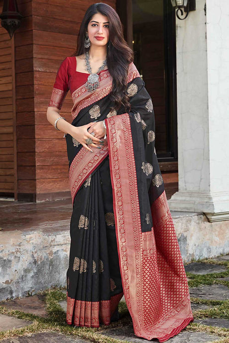 Buy Banarasi Art Silk Zari Woven Saree in Black Online